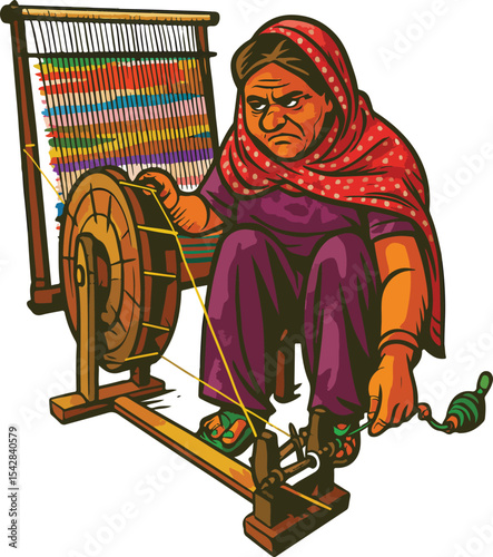 Indian Women Weaving Textile (durry) vector illustration