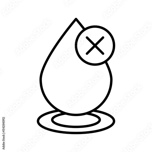 water scarcity, water droplet with x, line icon with editable stroke