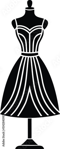 Elegant Dress on Mannequin Silhouette with Vintage Charm and Vertical Stripes