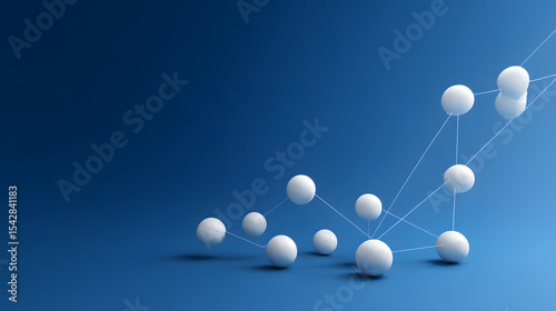 White Spheres Connected by Thin Lines Ascending on Blue Background