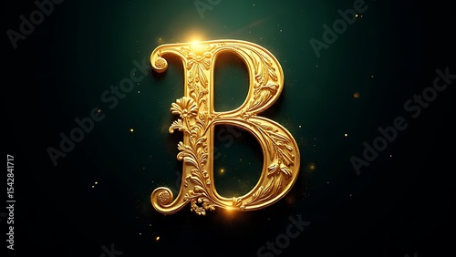 Ornate Golden Letter B, Luxurious Typography
