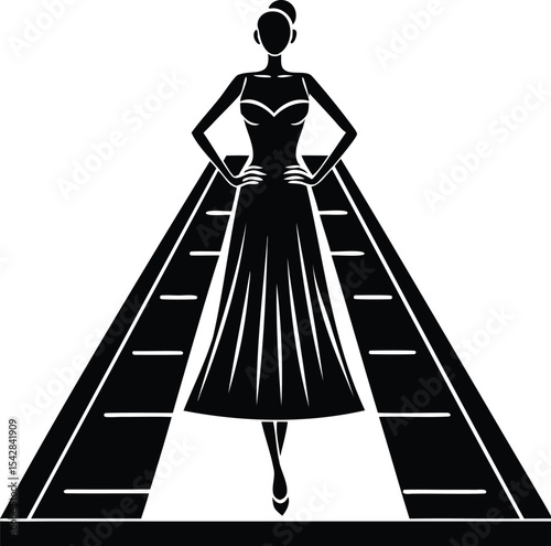 Elegant woman in gown on a runway fashion show illustration