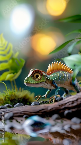 Prehistoric Lizard Exploring Aquatic Dense Forest