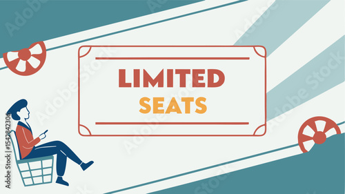 Illustration of a person sitting in a basket chair with limited seats sign and abstract background design