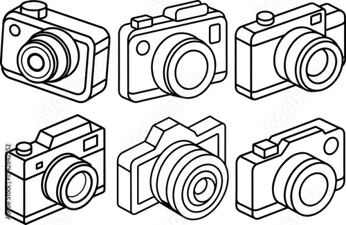 Set of Retro camera Icon. Vintage camera in line art style. Antique Camera outline vector Illustration
