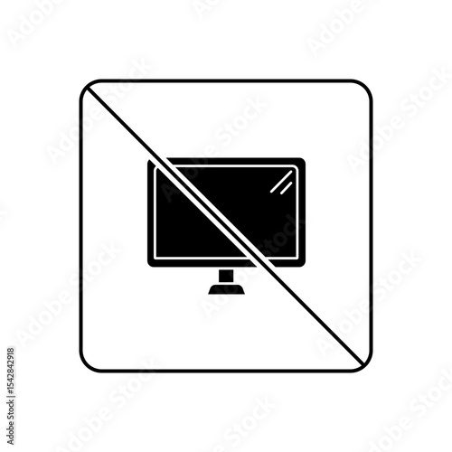 No PC Icon, Filled Style Desktop Ban Symbol
