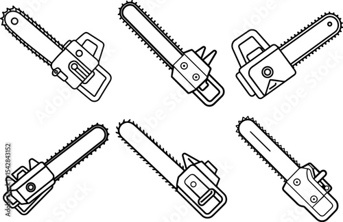Set of chainsaw outline vector illustration line art