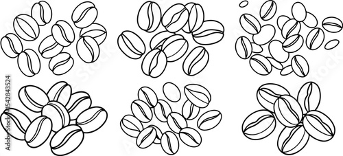 Set of coffee beans outline vector illustration line art