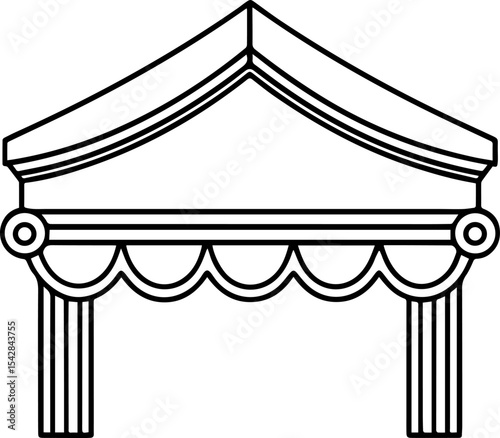 canopy with columns outline vector illustration line art