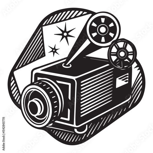 Vintage Movie Projector Retro Film Camera Illustration