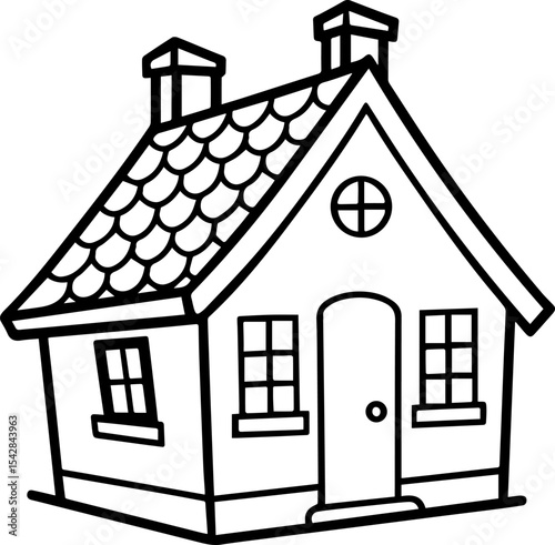 Cottage outline vector illustration line art