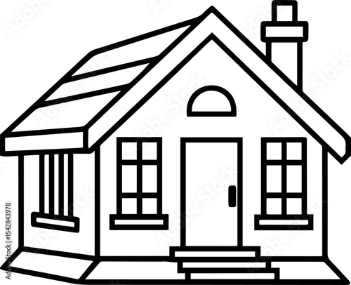 Cottage outline vector illustration line art