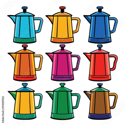  Six percolator set isolated on white background