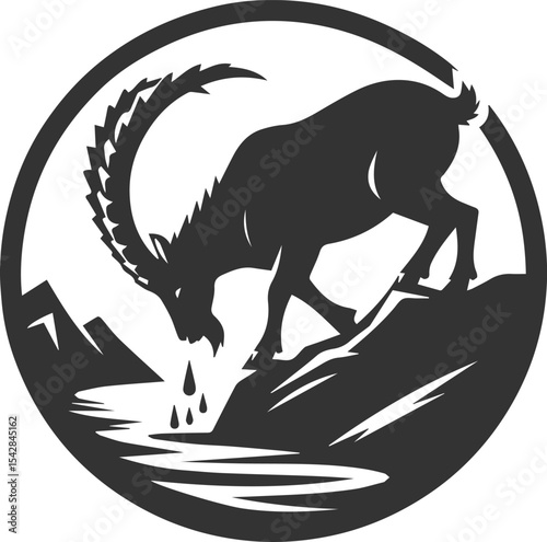 Mountain goat ibex animal vector drawing