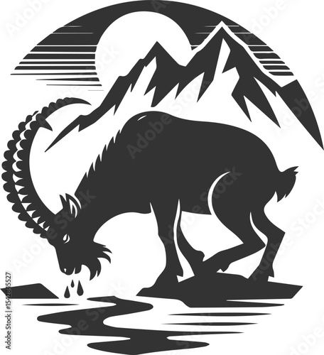 Mountain goat ibex animal vector drawing