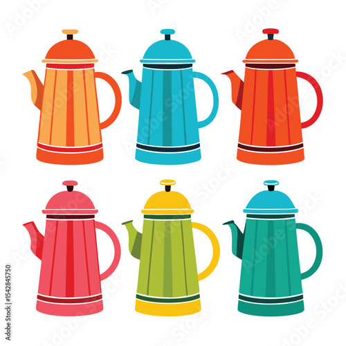  Six percolator set isolated on white background