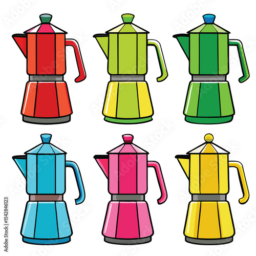  Six percolator set isolated on white background