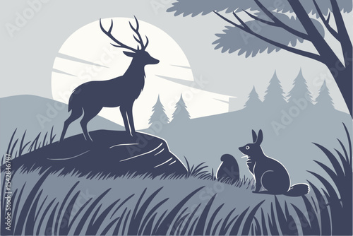 Silent Watchers: Deer, Fox & Hare at Dusk