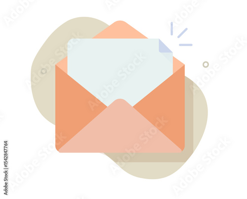 Mail letter icon, open email new newsletter blank empty flat cartoon vector graphic isolated, post message image clip art
