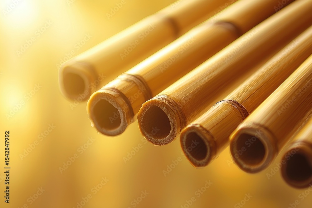 Fototapeta premium Golden bamboo tubes in soft sunlight
