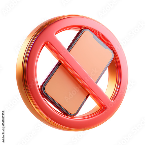 3d icon of no phone symbol in red circle isolated on transparent background