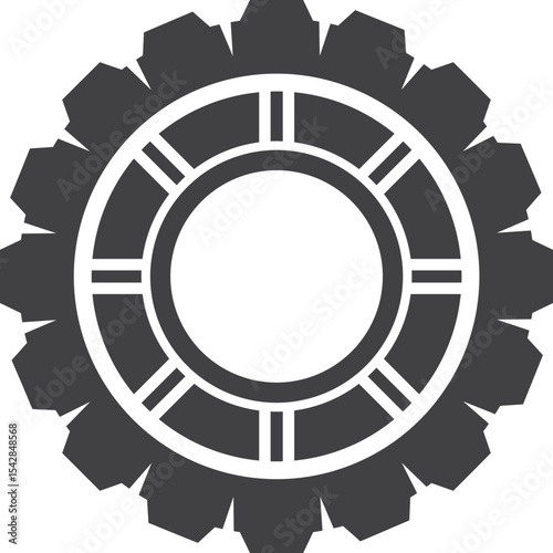 Abstract gear icon with central white circle and gray segments