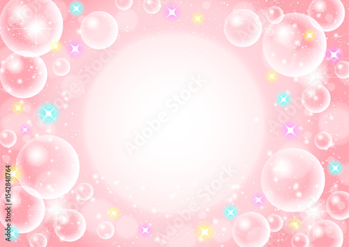 シャボン玉背景、センター、かわいい、イラスト、ピンク