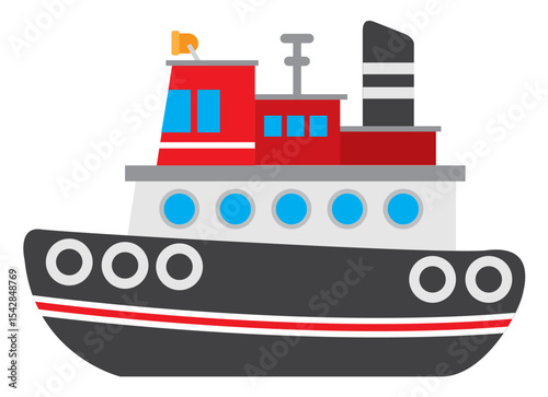 Cute cartoon tugboat illustration for kids book