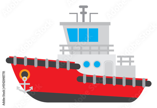 Red and gray tugboat illustration for children s book