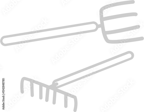 Gardening tools illustration rake and hand fork icon set