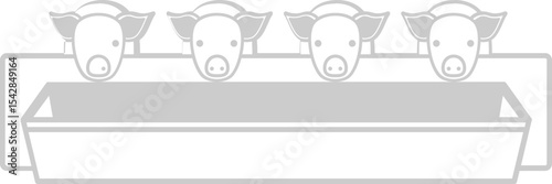 Four pigs eating at a trough simple icon illustration