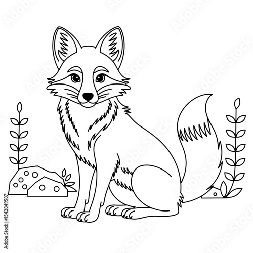 vector image of a fox coloring page line art