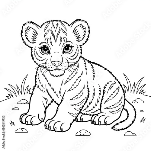 vector illustration of cartoon tiger coloring page 