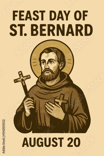 Illustration of St. Bernard on feast day, August 20th