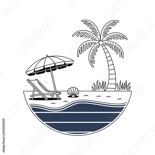 Beach chair landscape coloring page line art