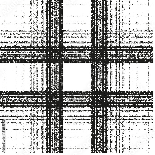 Crossed line pattern. Rough grid structure. Vector abstract shape. Black white texture.