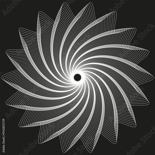 Gray spiral icon. Abstract swirl vector. Geometric vortex shape. Dark radial design.