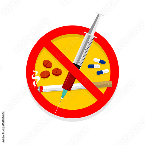 Vector illustration of a drug prohibition symbol for International Day Against Drug Abuse and Illicit Trafficking. No text included.