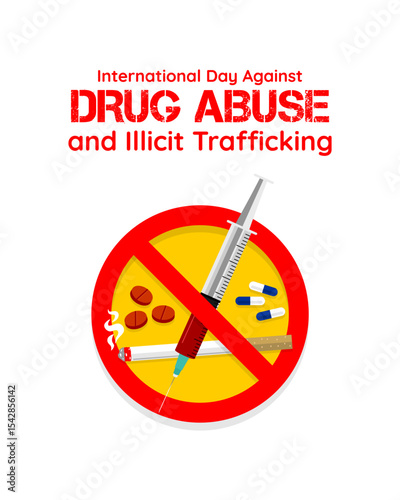 International Day Against Drug Abuse and Illicit Trafficking illustration – Anti-narcotics awareness poster template to avoid drug use.