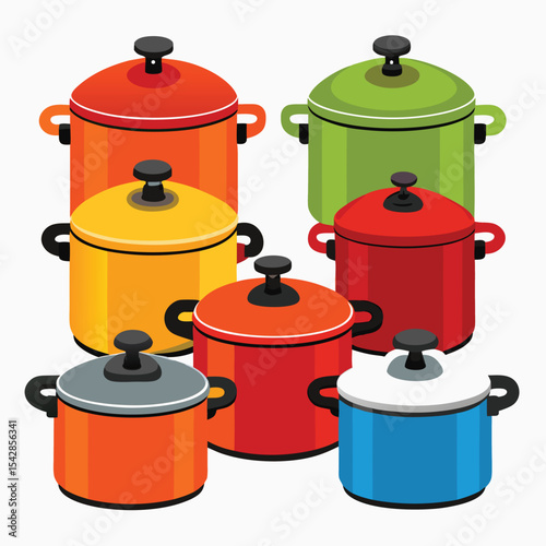  Six pressure cooker set isolated on white background