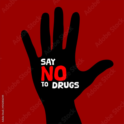 Vector illustration of a drug stop hand symbol for International Day Against Drug Abuse and Illicit Trafficking. No text included.