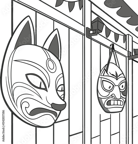 Black cat silhouette vector illustration with a cute kitten on a fence, perfect for animal-themed designs