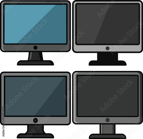 Four simple cartoon computer monitors