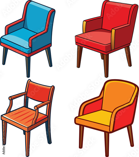 Four colorful armchairs set cartoon illustration