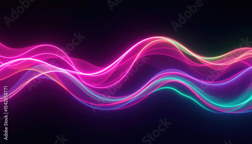 Neon duotone waves create vibrant visual experience with hot pink and teal hues, evoking sense of energy and movement