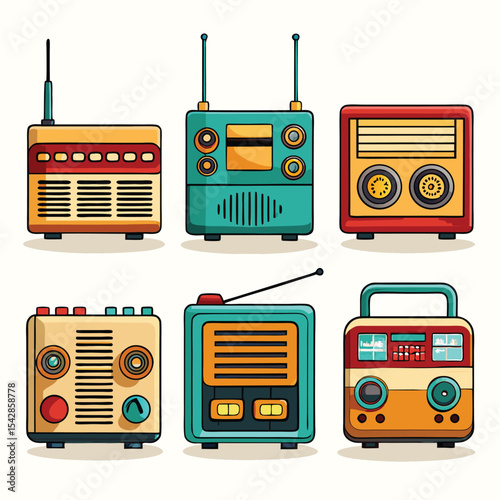  Six radio set isolated on white background