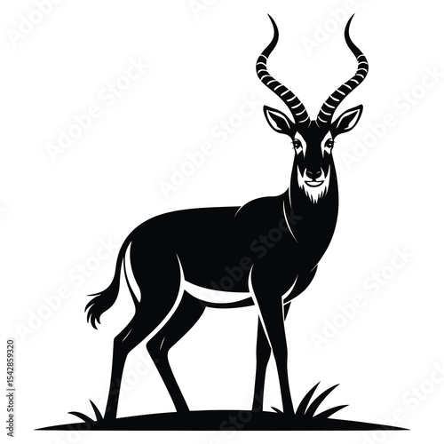 Majestic Black Impala African Antelope Silhouette Illustration