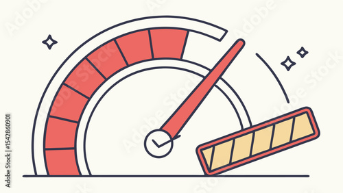 Illustration of a speedometer with a red needle and arc, alongside a progress bar and sparkle accents