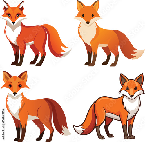Four adorable cartoon foxes illustration set