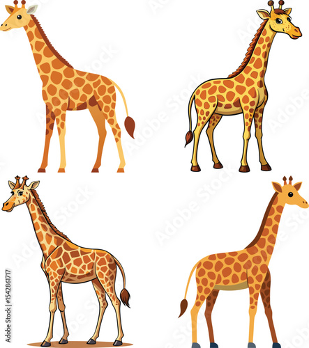 Four adorable cartoon giraffes illustration